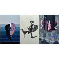 After Romain de Tirtoff Erté (French/Russian 1892-1990): 'Beauty and the Beast' 'The Chaste Susanna' and 'Symphony in Black', three colour prints max 42cm x 29cm (3)