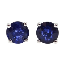  Pair of 18ct white gold round sapphire stud earrings, stamped 750, sapphire total weight approx 1.6 carat  
