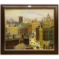 Steven Scholes (Northern British 1952-): Long Mill Gate Manchester 1938, oil on canvas signed 49.5cm x 59.5cm  

