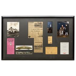 Terence Cuneo (British 1907-1996): Mouse, ink and wash on paper inscribed and signed, on backing 48cm x 30cm; together with a framed collection of associated ephemera, including photographs, press cuttings, competition flyer, Pullman luncheon tickets and menu, documenting the event and prizewinner’s excursion
Notes: the mouse is the original artwork affixed to the locomotive for the 1985 British Rail Marylebone Mouse Hunt, as pictured in the photograph