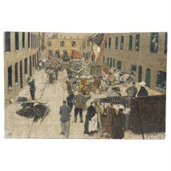 John Gilbey Bowles (British 1929-2011): 'The Passing of Parade Street' - Post WWII Bombing Scene, oil on board signed, inscribed and dated 1941 verso 41cm x 61cm
Notes: Bowes painted this picture at only 12 years of age