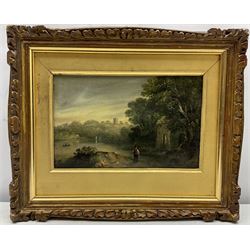 English School (Mid 19th century): Figure by the Riverside, oil on panel unsigned 14cm x 22cm