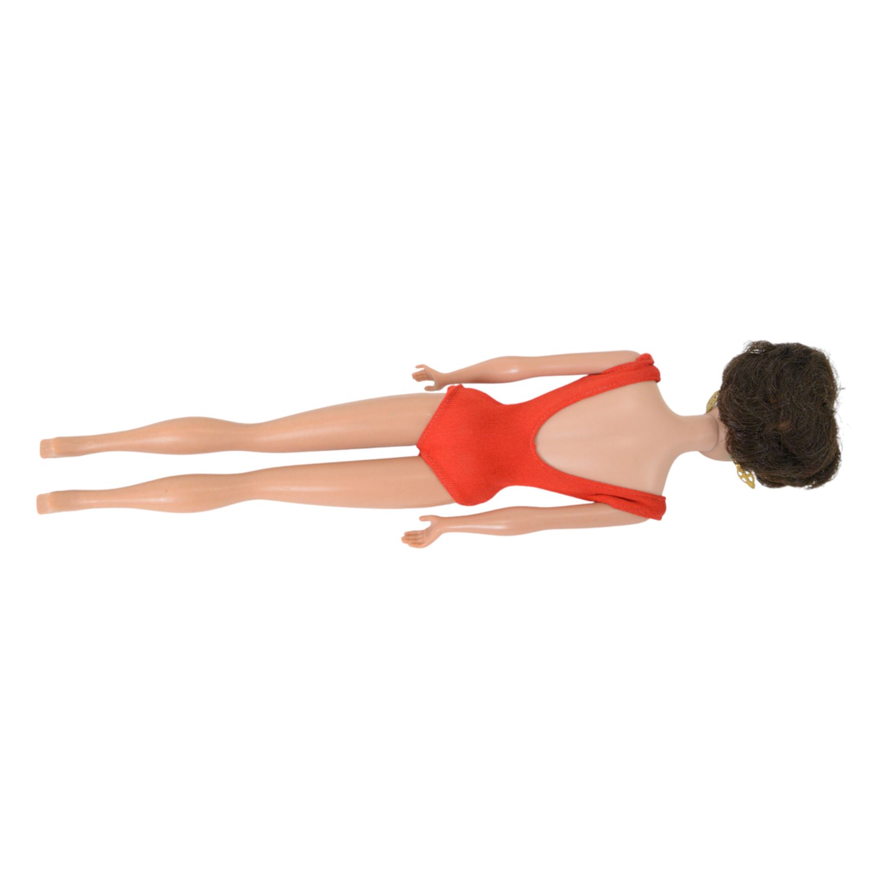 Collection of 1950s/60s Mattel Barbie dolls, including bubble cut Barbie circa 1962, with coral lips, blue eyeliner, red swimsuit and earrings, stamped 'JAPAN' to right foot, Fashion Queen Barbie, in gold and white swimsuit and headscarf, with three different wigs and a Ken doll circa 1961 in red striped shirt and shorts, together with a large quantity of 1960s Barbie and Sindy clothing, two doll stands and booklets