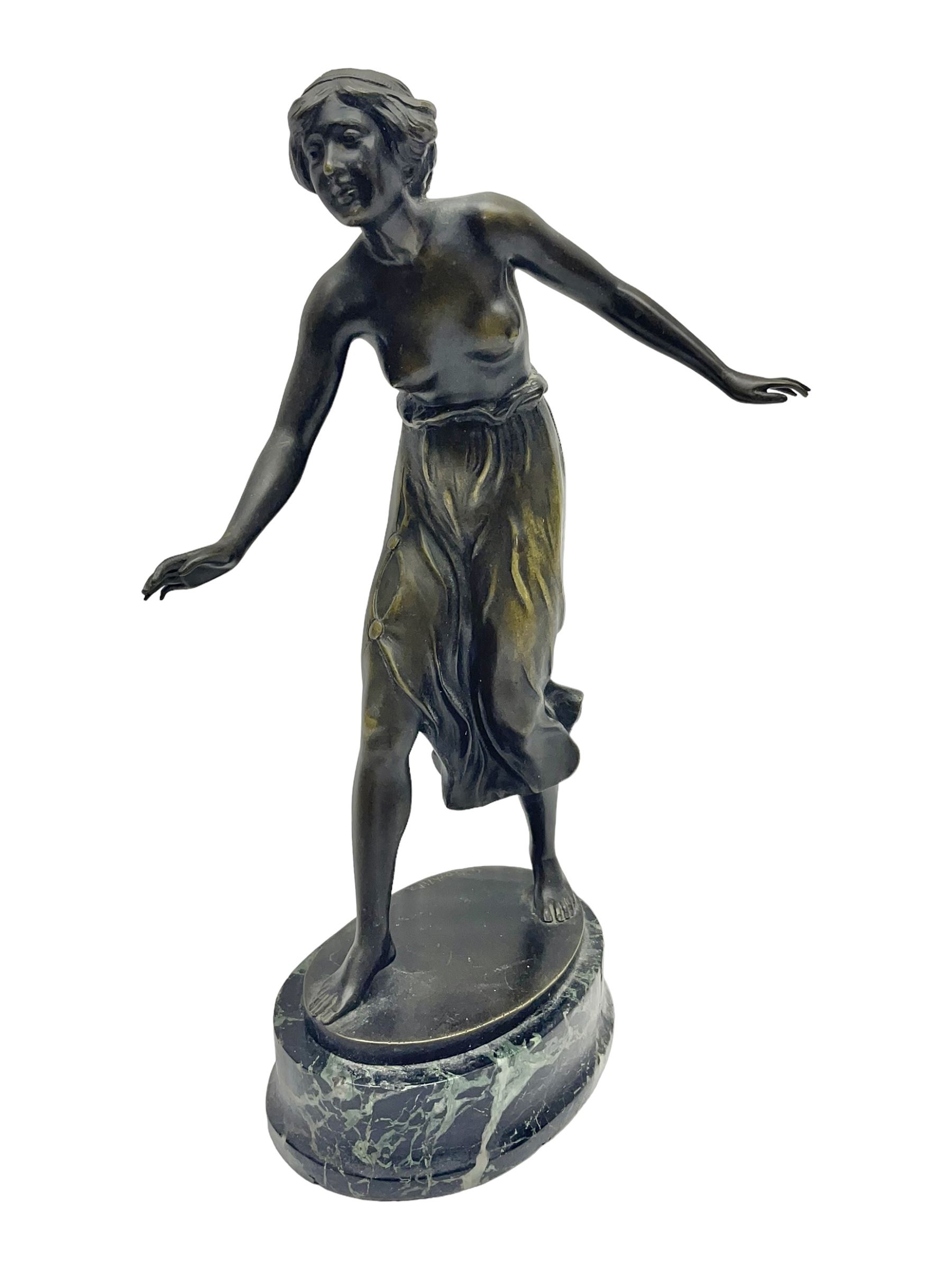 After C. Rochlitz, bronze, modelled as a semi nude female figure, upon a marble plinth, overall H31cm