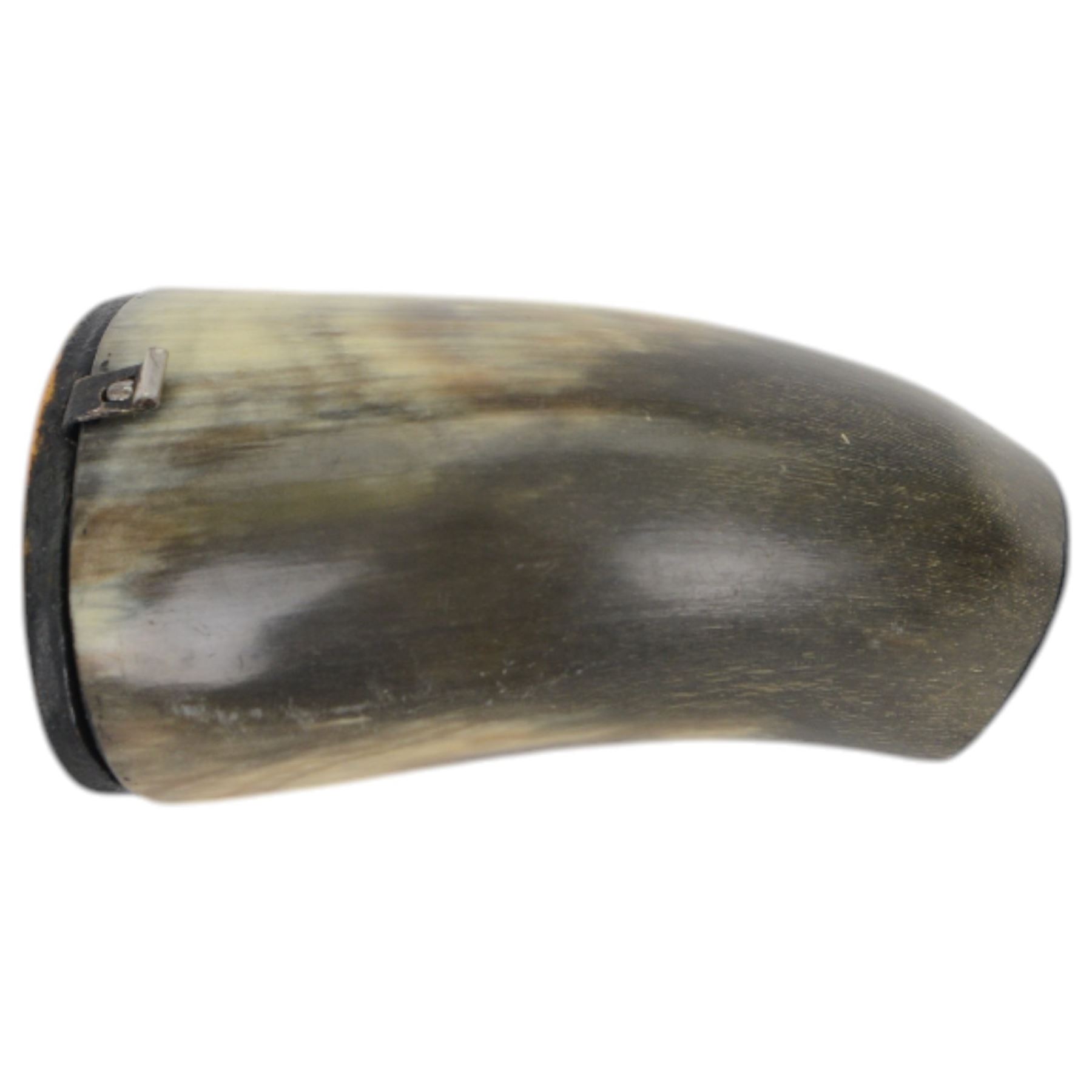 Horn Snuff Mull, the hinged lid and 1863 1 lira coin to the base, H9cm