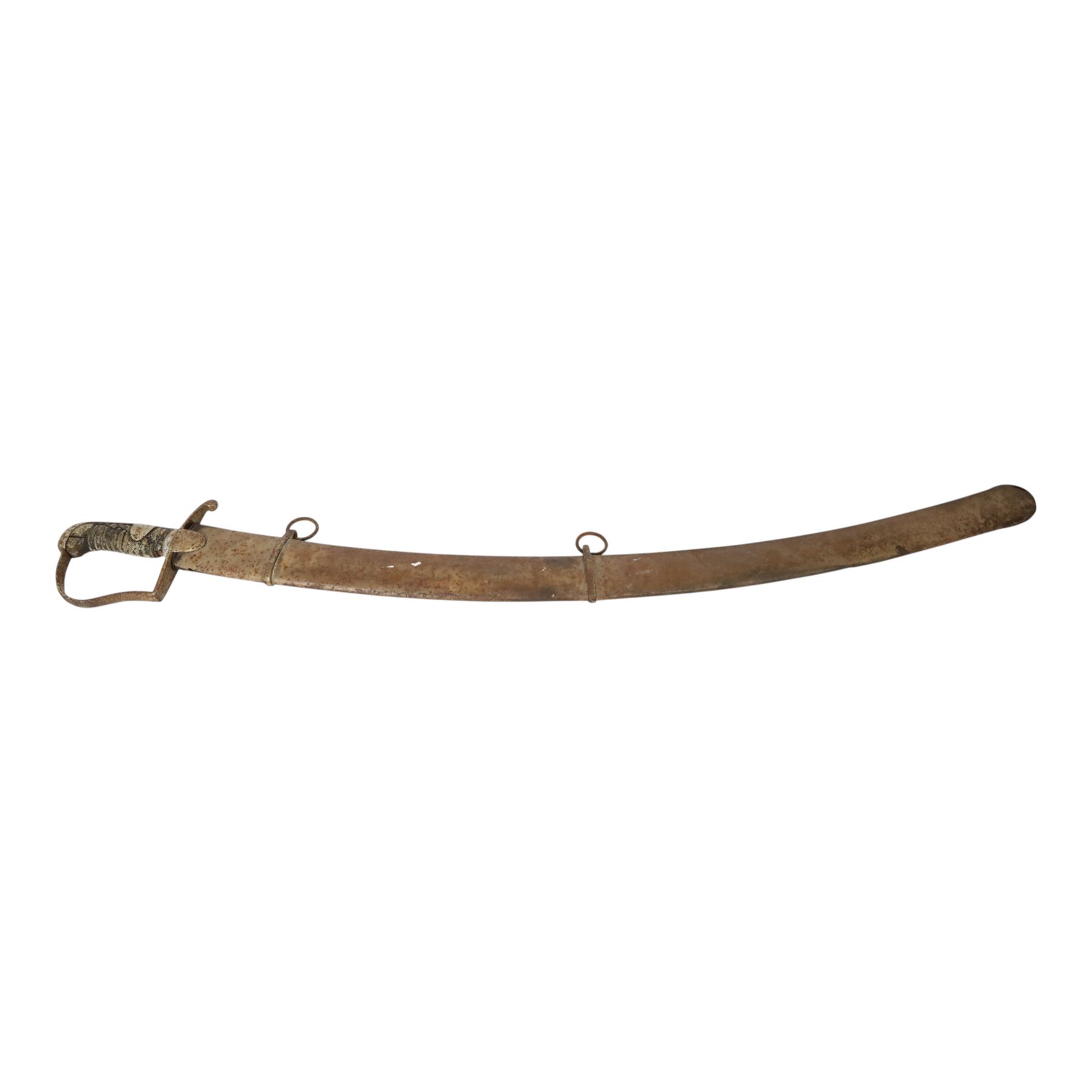 British Light Cavalry sword, with single edged curved blade and metal scabbard, overall L100cm 