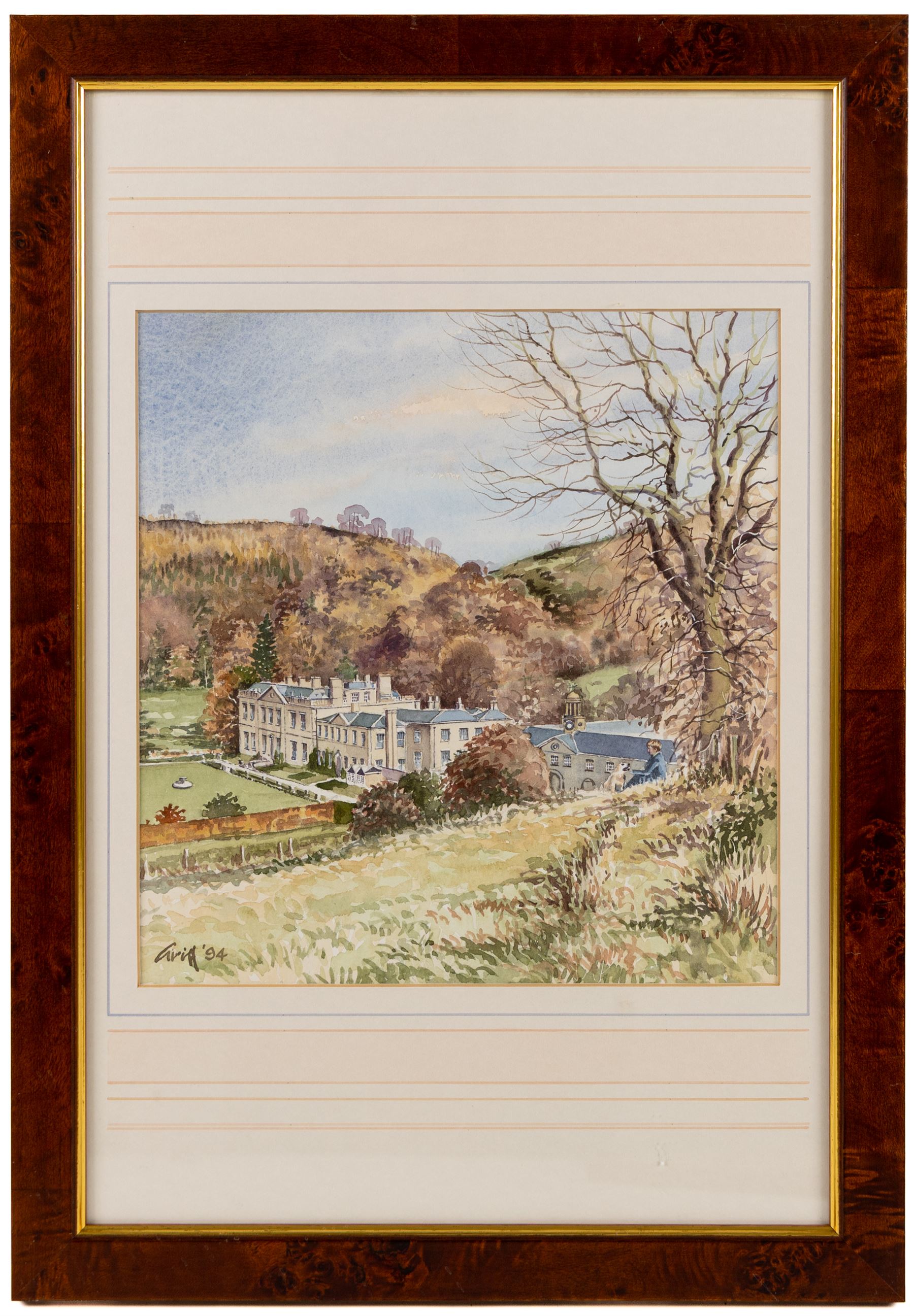 George 'Griff' Griffiths (British 1939-2017): 'Hackness Church from Hackness Park' 'Hackness Hall Lake Towards Langdale End' and 'Hackness Hall', triptych of watercolours signed Griff and dated '94, max 26.5cm x 54cm (3)