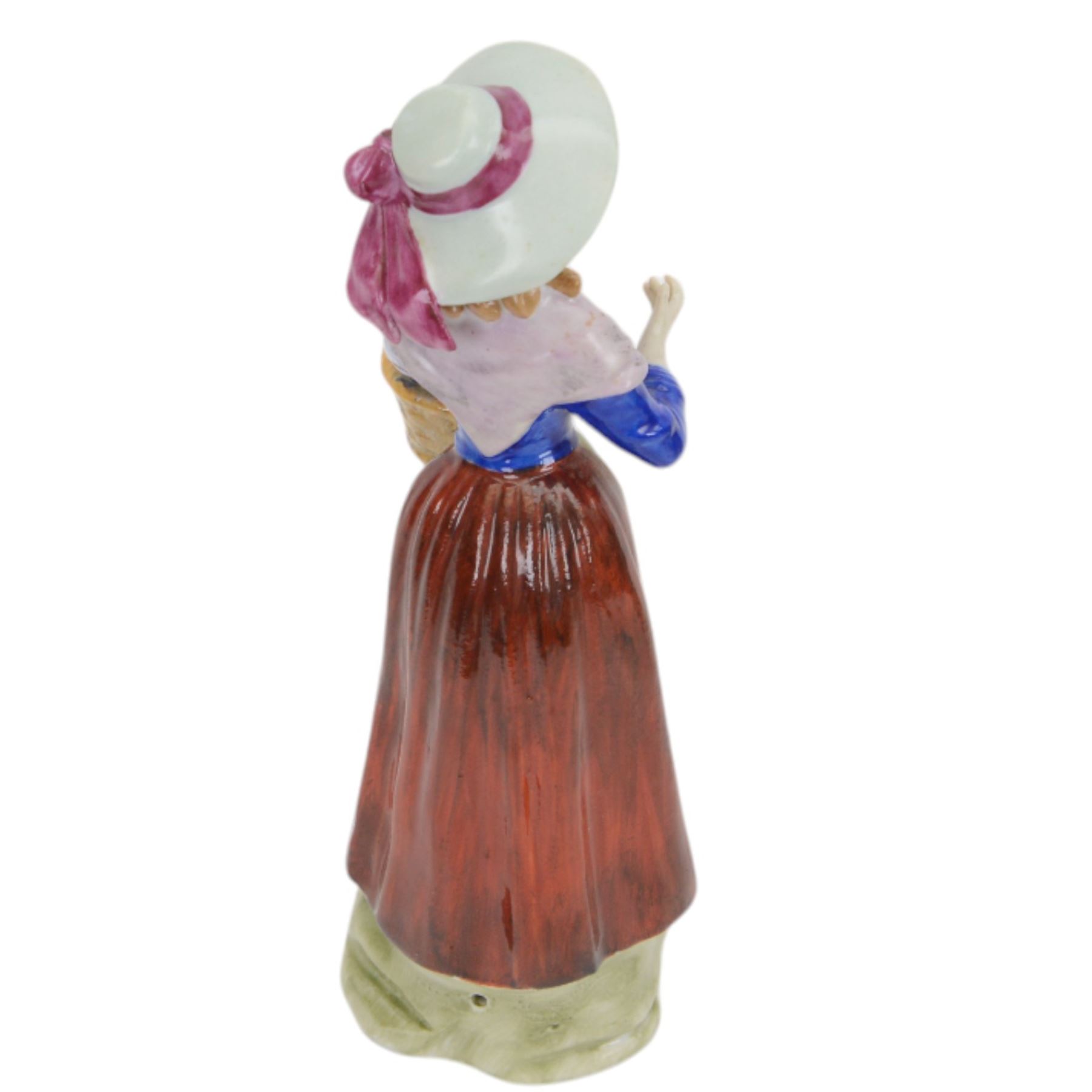 Sitzendorf figure modelled as a shepherdess, together with pair of apple sellers and other continental figures