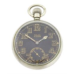 Rolex WWII military issue nickle plated, open face keyless lever pocket watch, Cal. 540, b...
