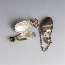 Silver trinket box, in the form of a wrapped sweet, stamped 925, together with a silver chatelaine scent bottle, hallmarked