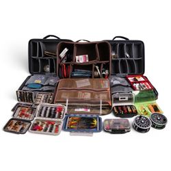 Two Bruce & Walker Expert Series fly fishing reels, collection of fly fishing lures, of va...