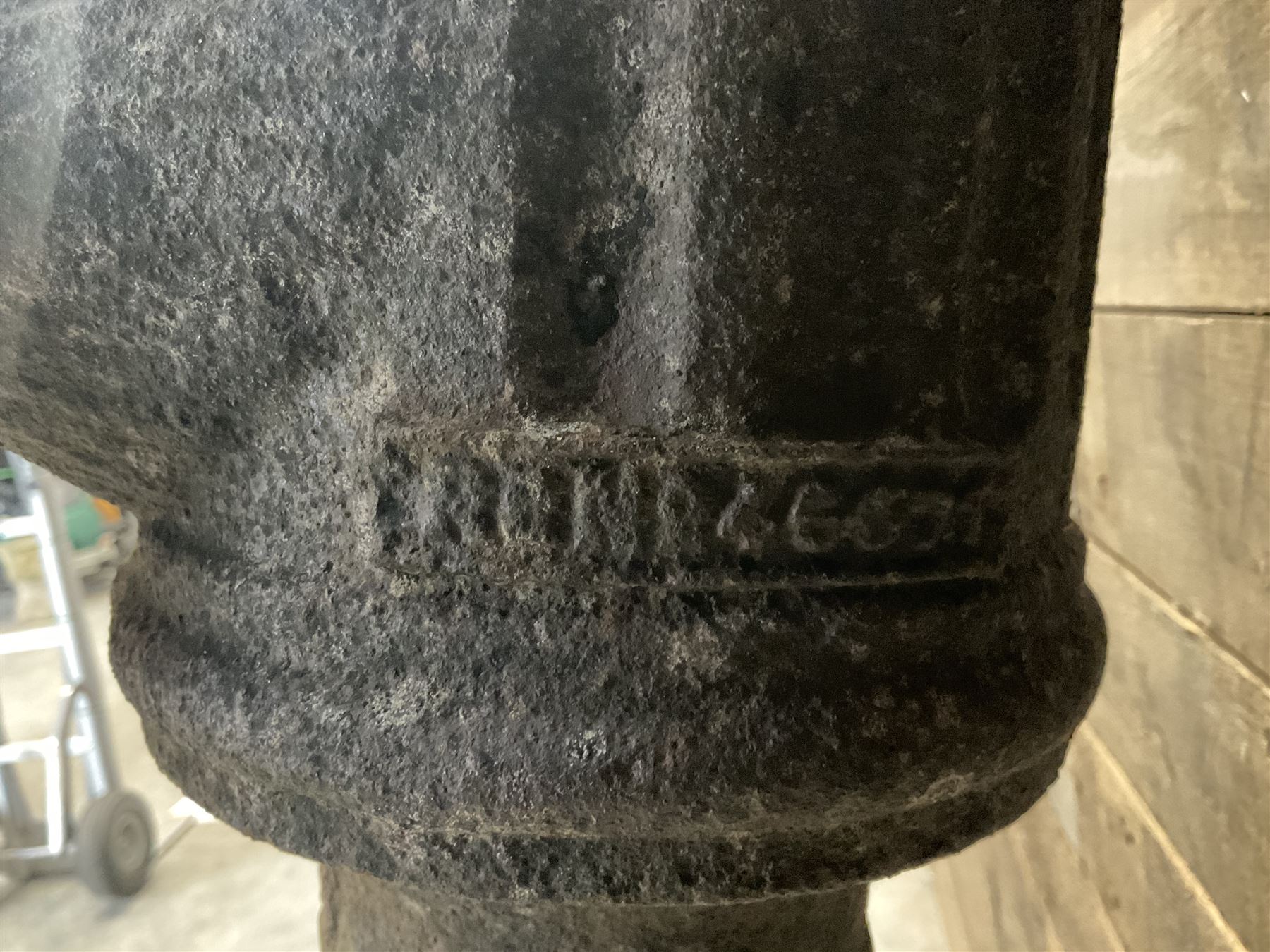 19th century cast iron water pump, lion crest with registration mark