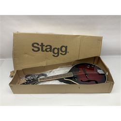 Stagg Model M50 E eight-string electro-acoustic mandolin; bears makers label L69cm; in cardboard delivery box with lead