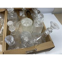 Quantity of glass decanters with stoppers, ceramics etc in three boxes