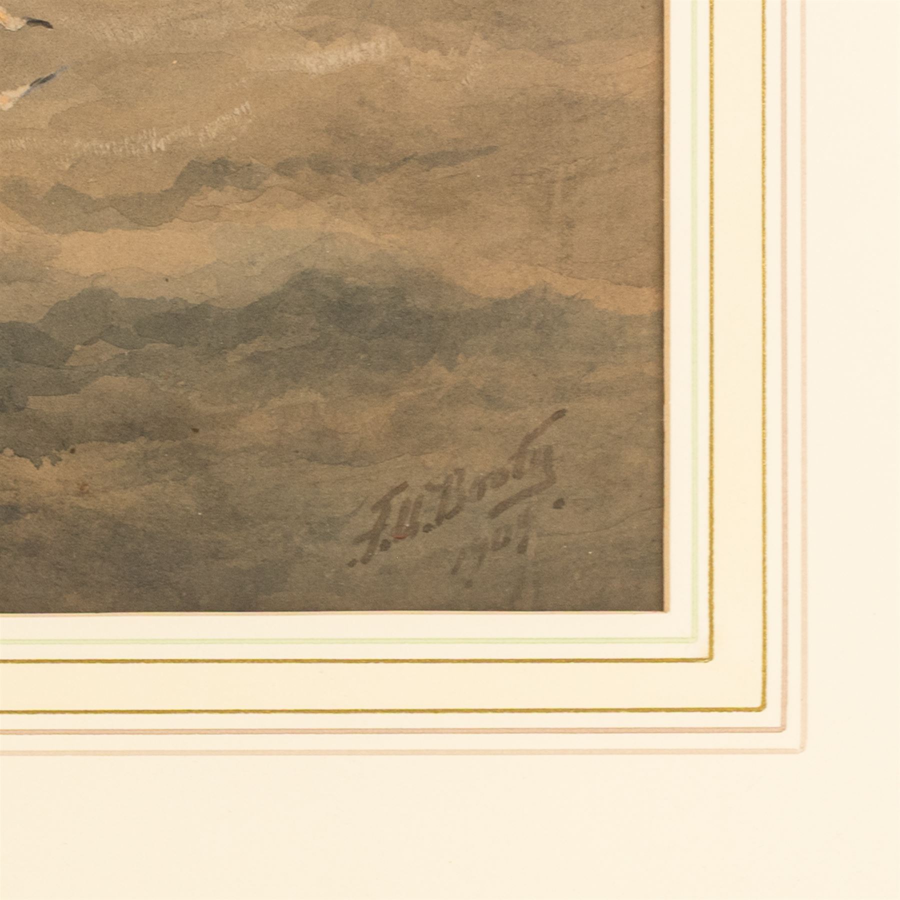 Frederick William Booty (British 1840-1924): Storm at the Mouth of Whitby Harbour, watercolour signed 35.5cm x 50cm