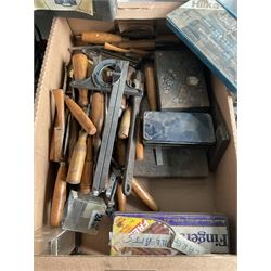 Selection of tools such as wood carving chisels, Tap and Die set, drill bits, grinder set, router, spray gun and others - THIS LOT IS TO BE COLLECTED BY APPOINTMENT FROM DUGGLEBY STORAGE, GREAT HILL, EASTFIELD, SCARBOROUGH, YO11 3TX