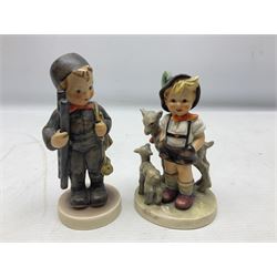 Seven Goebel Hummel figures, comprising Chimney Sweep 12/I, Apple Tree Girl 14/I, Apple Tree Boy,  Little Goat Herder 200/I, Surprise 94 3/0, Signs of Spring 203/20 and Wayside Harmony 111/30, tallest H15cm