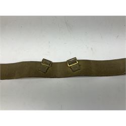 WW2 British black felt beret with Pioneer Corps cap badge, with Kangol Wear maker's mark dated 1943; and a British Army green webbing belt (2)