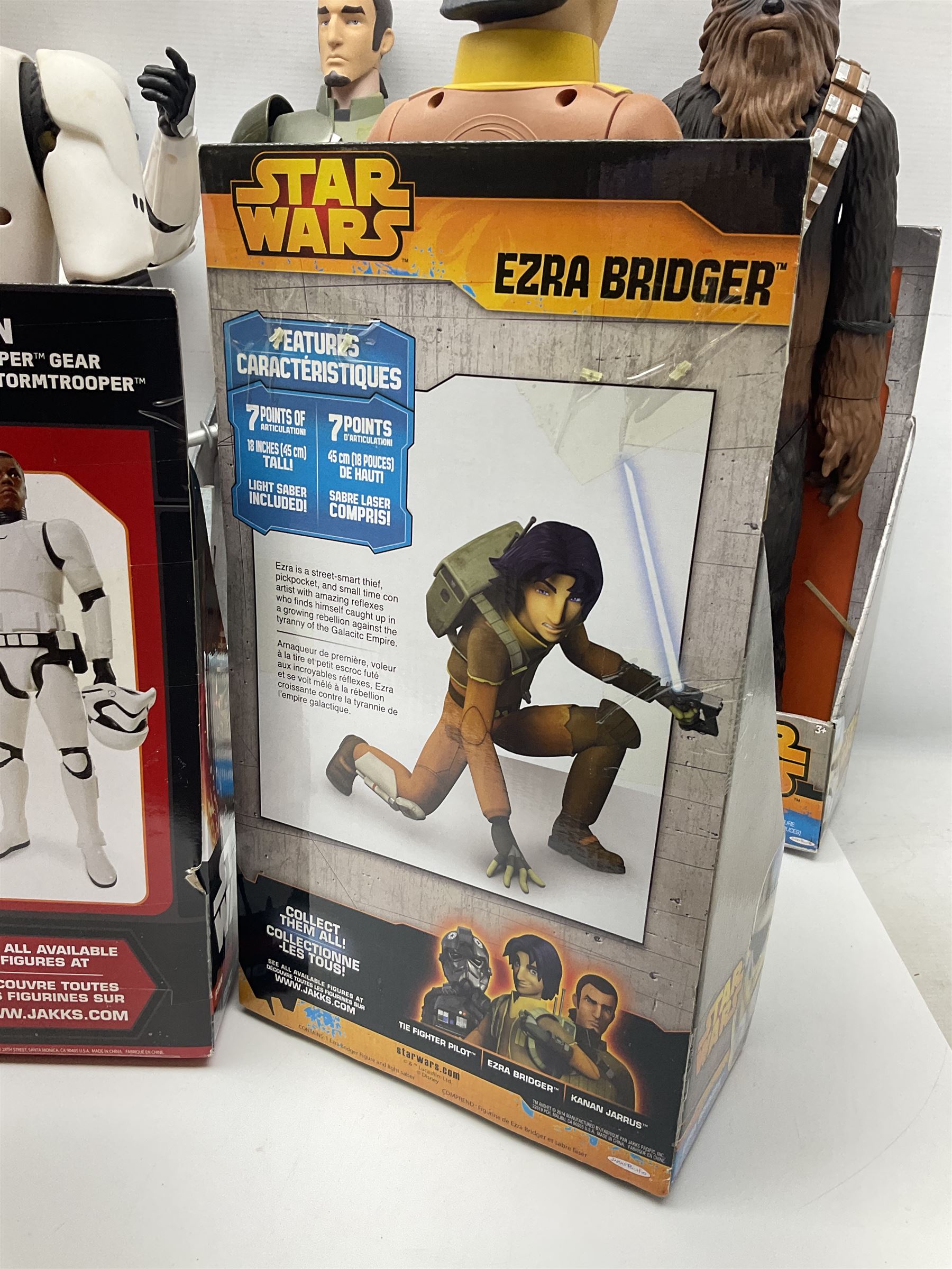 Star Wars - seven Jakks Pacific Big-Figs comprising Praetorian Guard, Chewbacca, Finn, C-3PO, First Order Snowtrooper, Ezra Bridger and Kanan Jarras; all boxed with factory fixings; and another unboxed Stormtrooper (8)