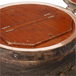 Taxidermy: 19th century elephant foot cigar case, the hinged wooden lid opening to reveal two lidded compartments