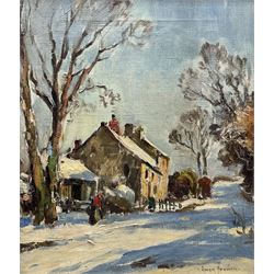 Owen Bowen (Staithes Group 1873-1967): Yorkshire Dales Cottages in the Winter Sunshine, oil on canvas signed 35cm x 30cm