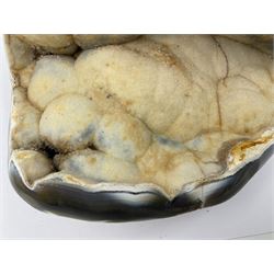 Large agate crystal geode cluster, in blue, brown and cream tones, H18cm