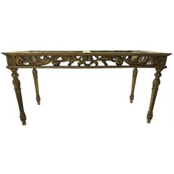 Rectangular giltwood coffee table base, pierced and foliage scroll frieze rails, on turned and fluted supports with acanthus leaf decoration