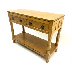 Yorkshire oak - Adzed oak potboard dresser, fitted with two drawers, panelled sides and back