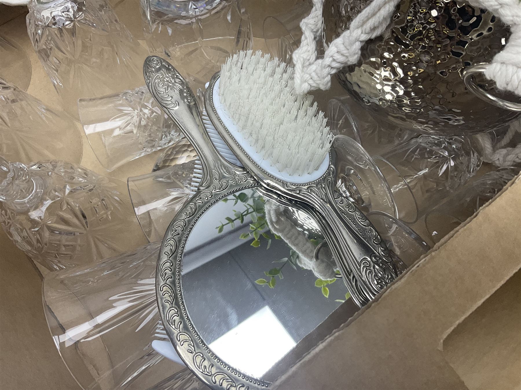 Collection of glass ware, to include six tumblers and six wine glasses, together with other decorative collectables, in two boxes