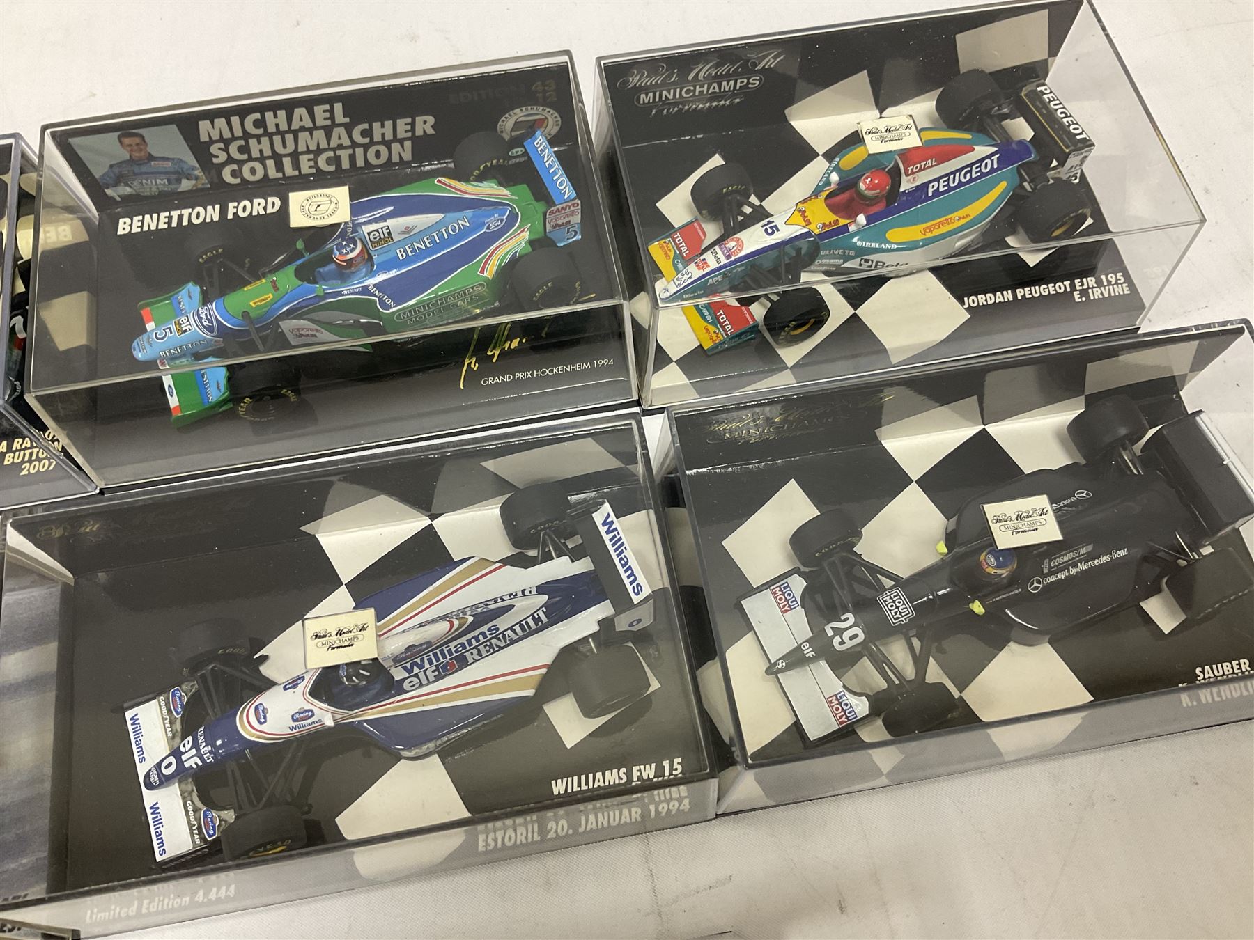 Pauls Model Art Minichamps Formula - ten 1:43 scale die-cast models of racing cars in plastic display cases (10)