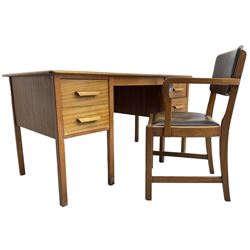Mid-20th century teak office desk, fitted with four drawers; together with a similar period office desk chair 