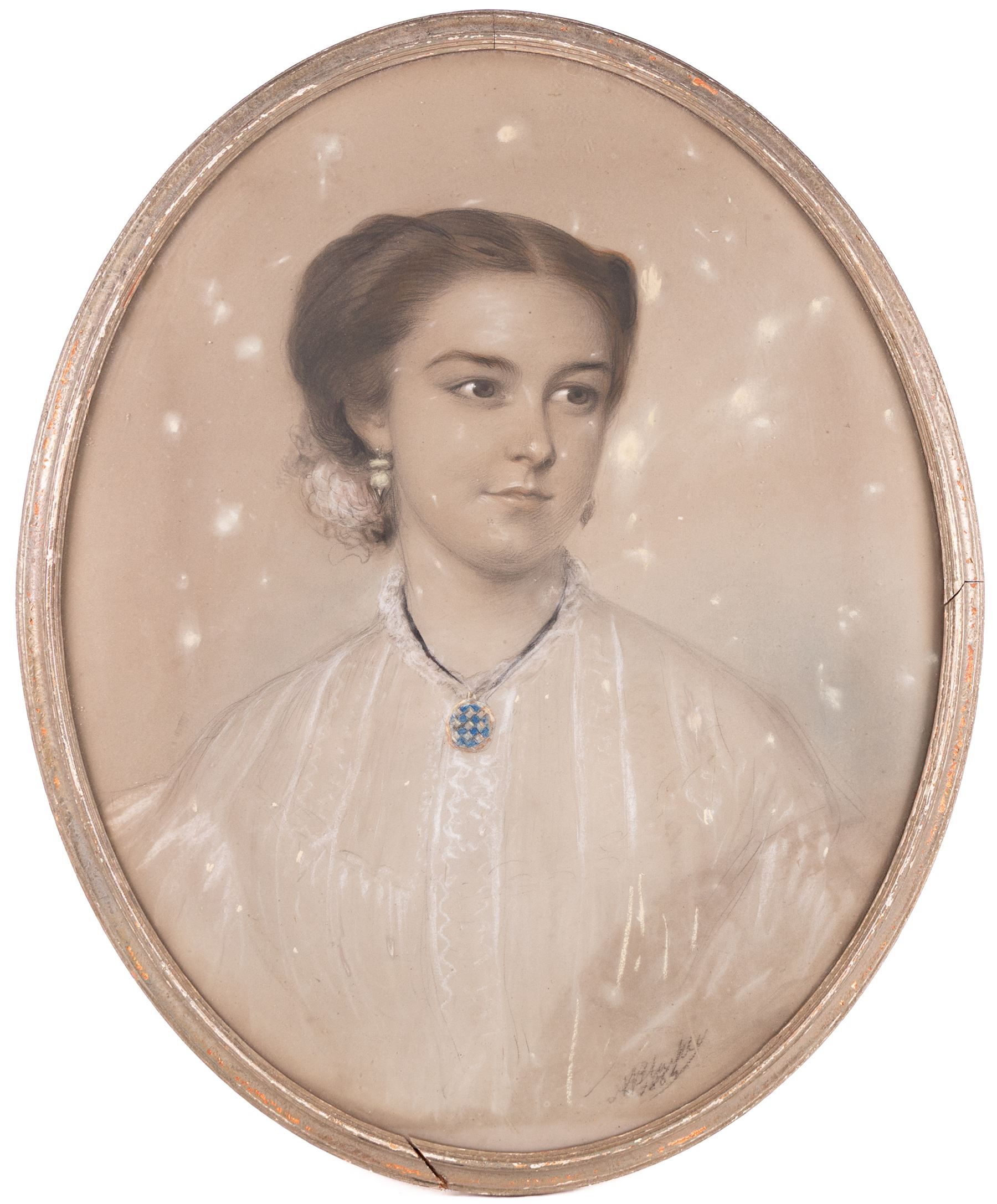 Alexander Blackley (British 1816-1903): Portrait of Julia Addie and Caroline Addie, pair watercolours signed and dated 1864, 63cm x 50cm (2)