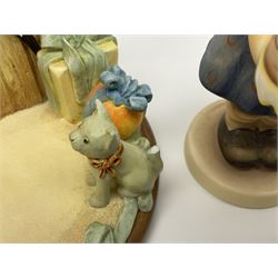 Nine Hummelscapes by Goebel, to include Bavarian Bire Garten, Cuck Crossing, Fisherman's Feast, Strudel Haus etc, each with associated Hummel figures, tallest H14cm 