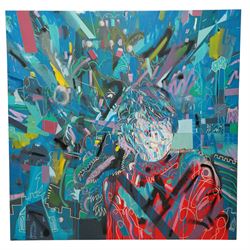 Contemporary and Street Art School (21st Century): Abstract Portraits, pair mixed medias on canvas overpainted with graffiti 140cm x 140cm