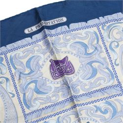 Hermes 'La Presentation' silk scarf in teal and cream colourway, designed by Christiane Vauzelles, 88cm x 86cm 