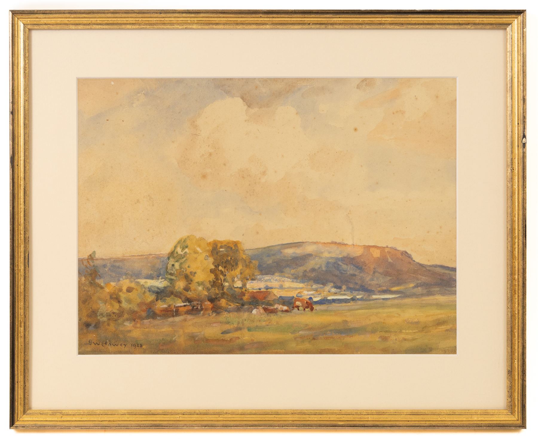 John William Howey (Staithes Group 1873-1938): 'Hambleton Hills - Thirlby', watercolour signed and dated 1923, titled in a later hand verso 26.5cm x 36cm