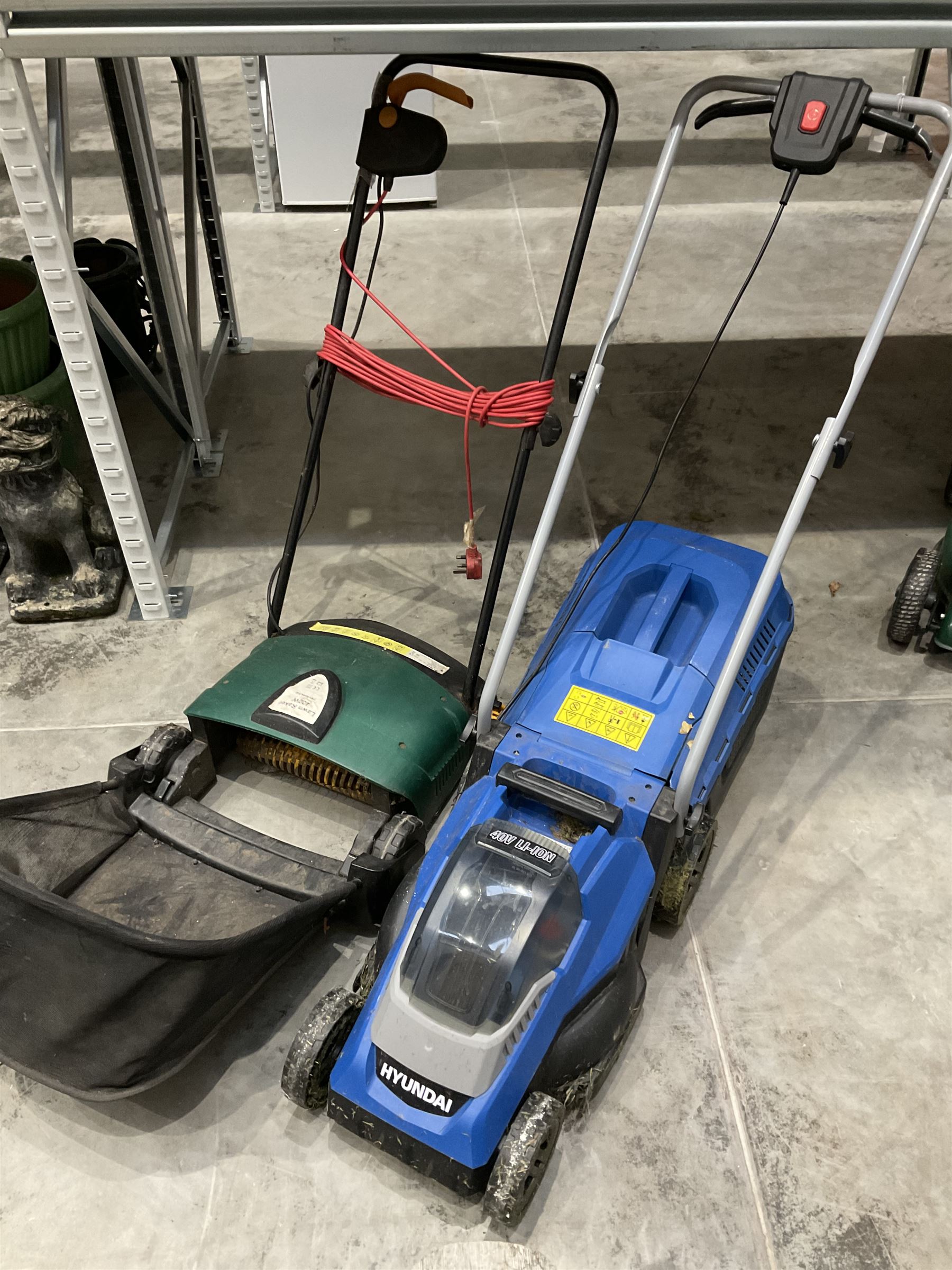 Hyundai 40V Li-Ion battery lawnmower, (no charger), and 400w corded lawn raker - THIS LOT IS TO BE COLLECTED BY APPOINTMENT FROM DUGGLEBY STORAGE, GREAT HILL, EASTFIELD, SCARBOROUGH, YO11 3TX