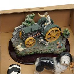 Beswick model of a Magpie, Border Fine Arts Friesian cow and calf, Country Artists owl and other items in two boxes