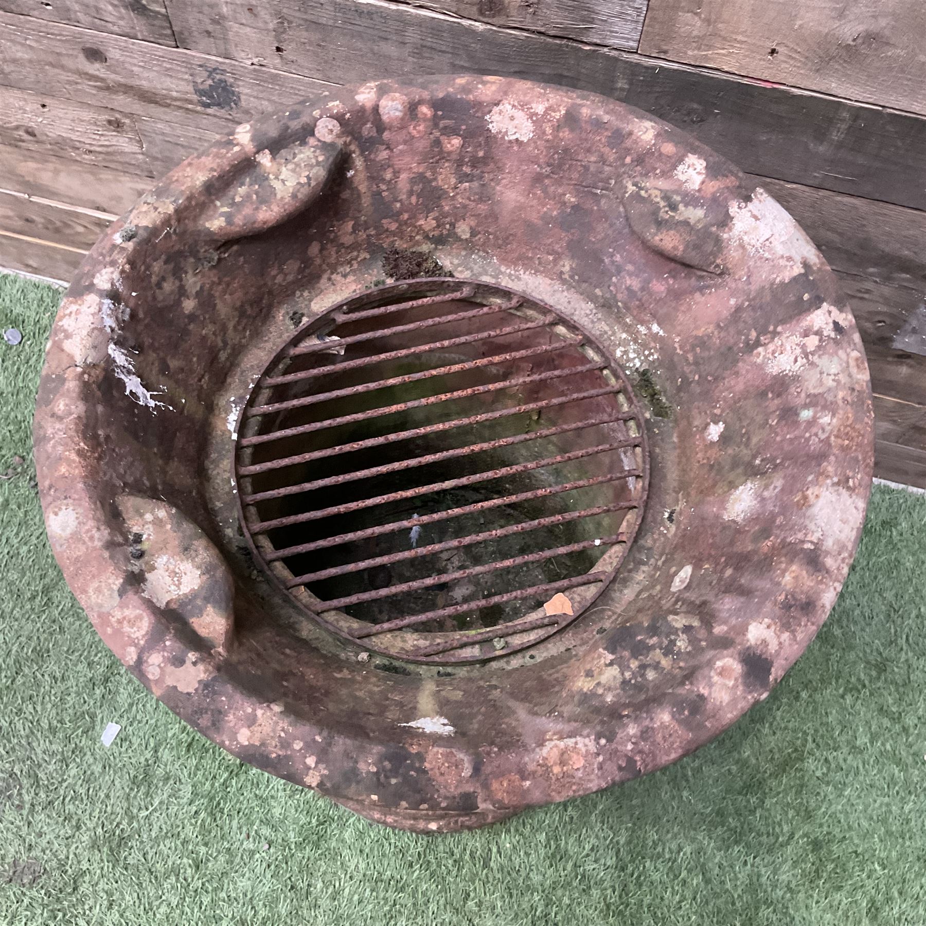 Terracotta garden burner decorated with grape vines - THIS LOT IS TO BE COLLECTED BY APPOINTMENT FROM DUGGLEBY STORAGE, GREAT HILL, EASTFIELD, SCARBOROUGH, YO11 3TX