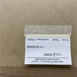 Bruce Mulcahy (British 1955-): 'Marsden' West Yorkshire, oil on canvas board signed, titled and dated 2013 on artist's address label verso 29cm x 29cm
Notes: member of the Fylingdales Group of Artists
