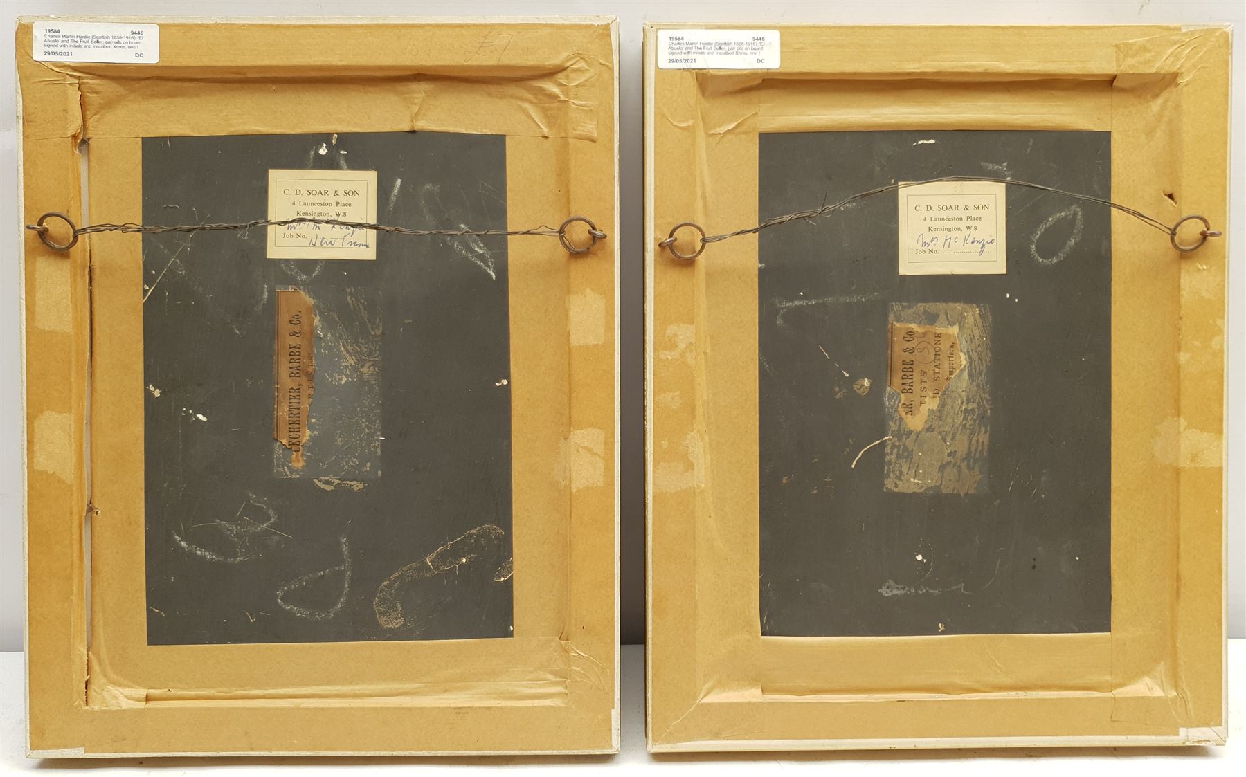 Charles Martin Hardie (Scottish 1858-1916): 'El Abuelo' and The Fruit Seller, pair oils on board signed with initials and inscribed Xeres, one titled 26cm x 20cm (2)