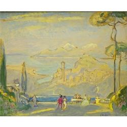  Joseph Alfred Terry (Staithes Group 1872-1939): Italianate Landscape, oil on board signed, 22cm x 26cm Provenance: with T B & R Jordan Fine Paintings Stockton-on-Tees, label verso  DDS - Artist's resale rights may apply to this lot    