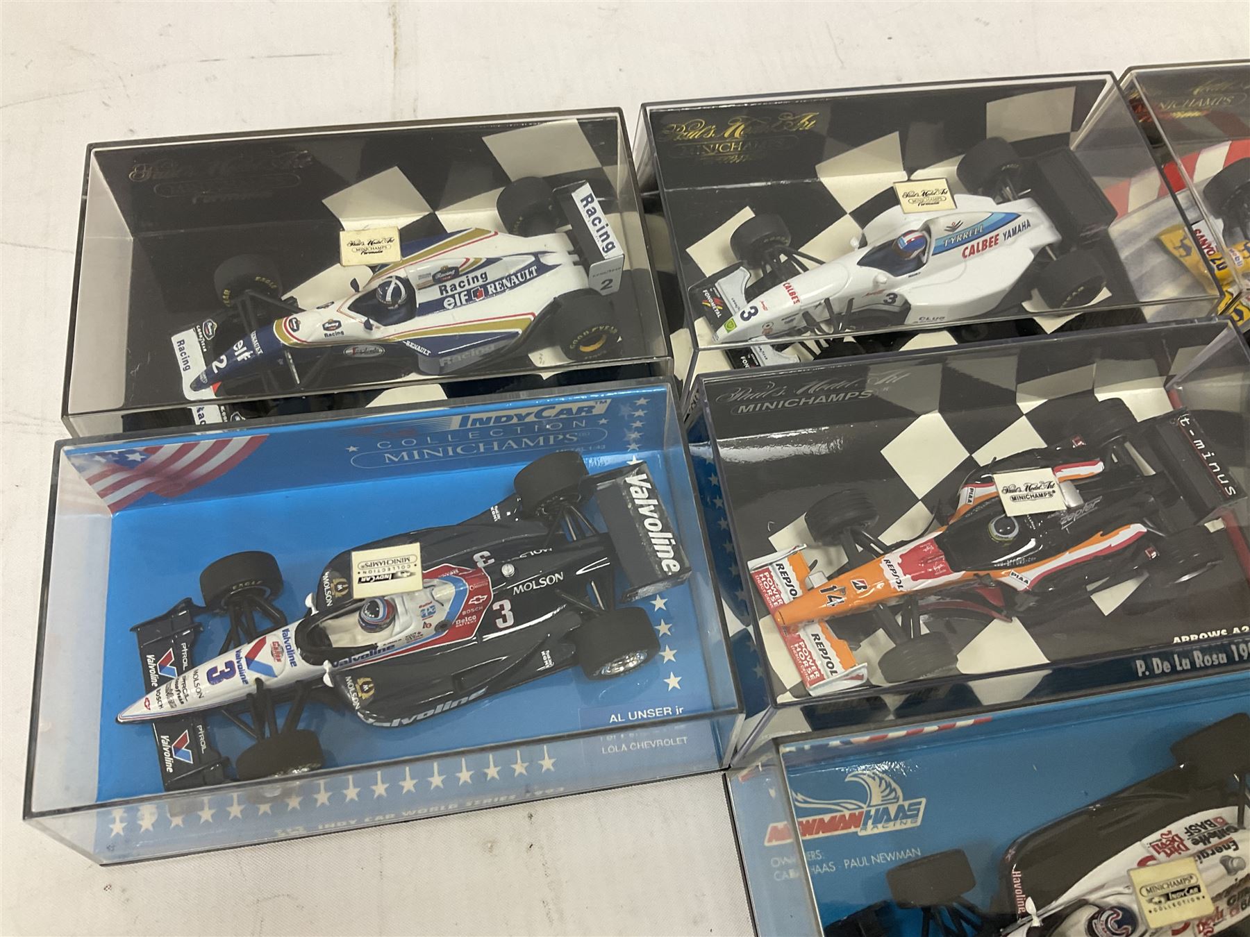 Pauls Model Art Minichamps Formula - ten 1:43 scale die-cast models of racing cars in plastic display cases (10)