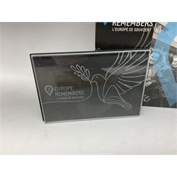 Royal Dutch Mint 'Europe Remembers' silver three coin set, comprised of Royal Canadian Mint 2020 one dollar '75th Anniversary of V-E Day', The Royal Mint 2020 one pound '75th Anniversary of VE Day' and Royal Dutch Mint 2020 five euros '75 Years of Freedom', cased with certificate