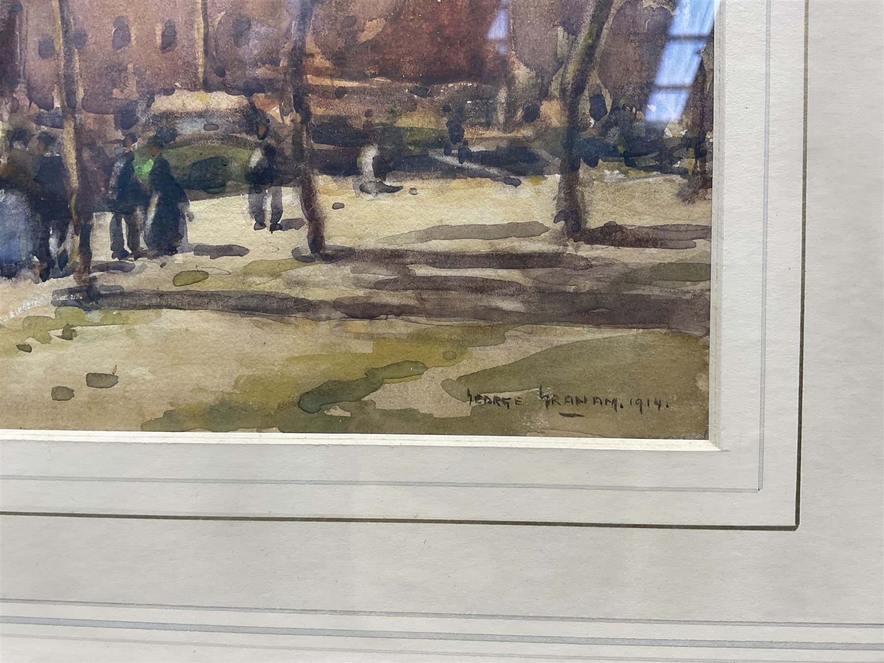 George Graham (British 1881-1941): Promenade in France, watercolour signed and dated 1914, 16cm x 34cm