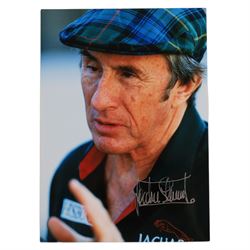 Signed Formula 1 memorabilia, including 1973 Milestones magazine signed to the front cover by Graham Hill and three signed photographs comprising Jackie Stewart, Jack Bradbury and Mario Andretti, with certificate of authenticity from Chaucer Auctions