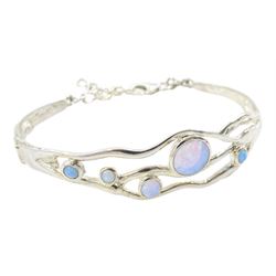 Silver opal openwork bracelet, stamped 925