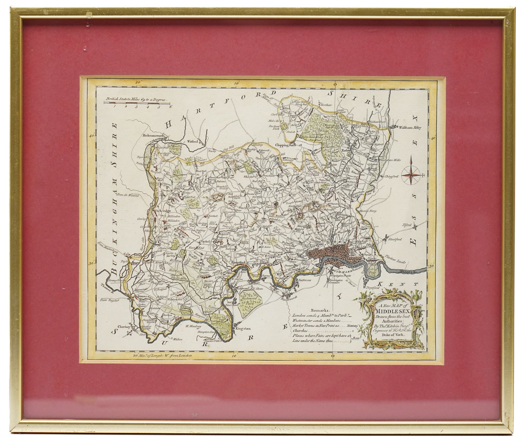 Topographical Interest - a collection of eight 18th century and later engraved and lithographic maps including two strip road maps (Bristol to York and Bristol), county maps of Gloucestershire (2), Westmoreland, Northumberland and Middlesex, together with a map of France max 28cm x 22cm (8)