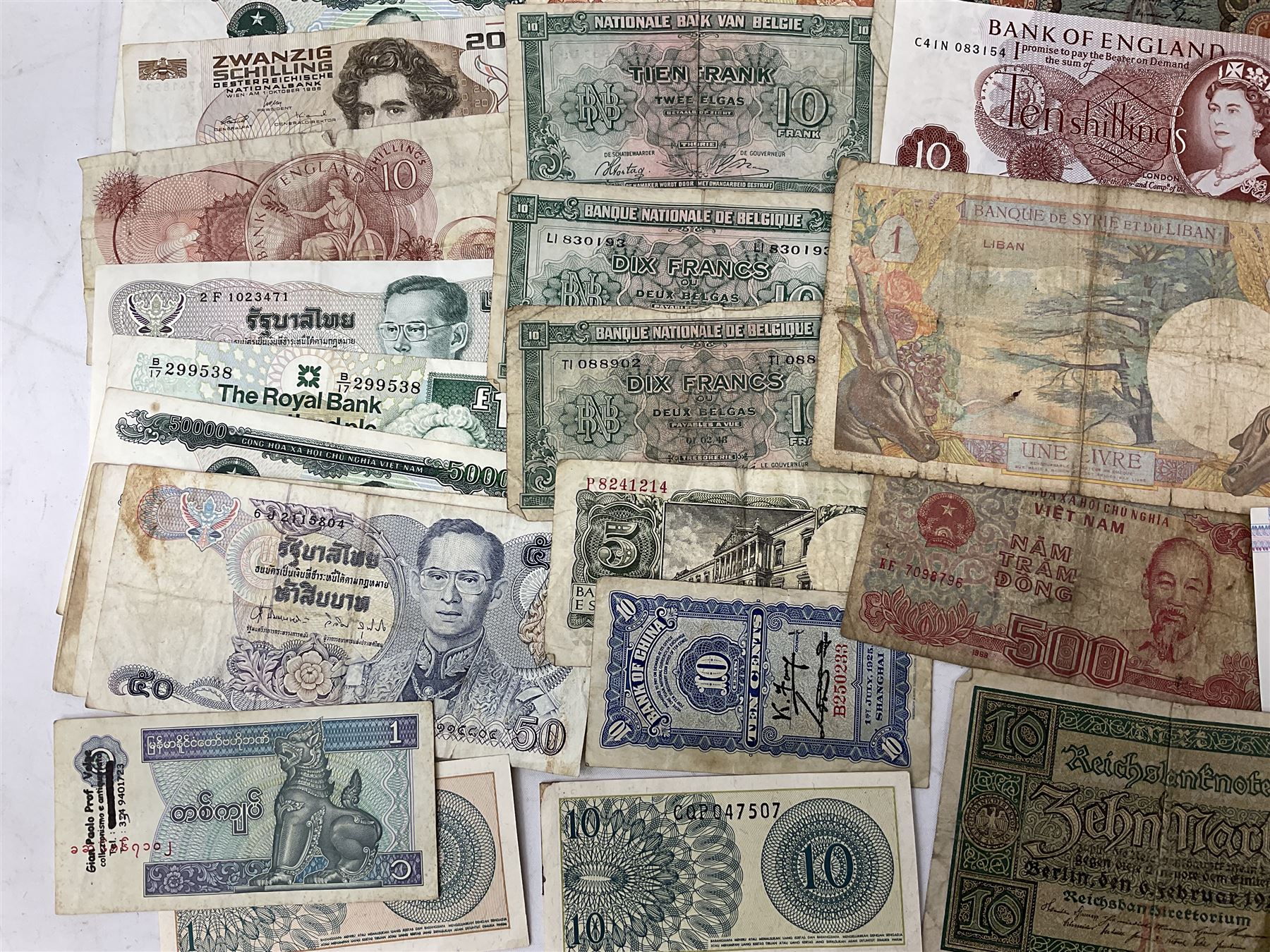 Great British and World banknotes, including Bank of England Page one pound 'EW57', Forde ten shillings 'C41N', various Belgian and Scottish notes etc