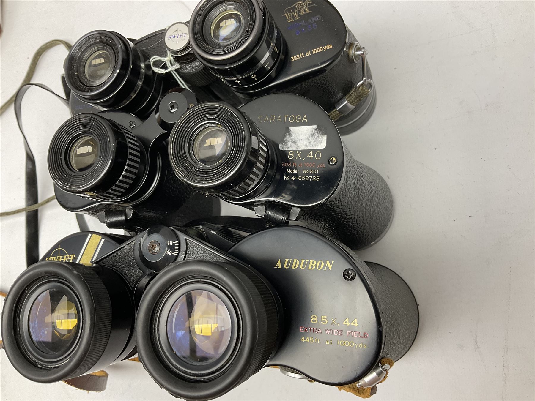 Eleven pairs of Swift binoculars, to include Greens 8x40, Saratoga 8x40, two pairs of Newport Mk II 10x50, Newport 10x50, Saratoga Mk II 8x40, Audubon 8.5x44, etc, 